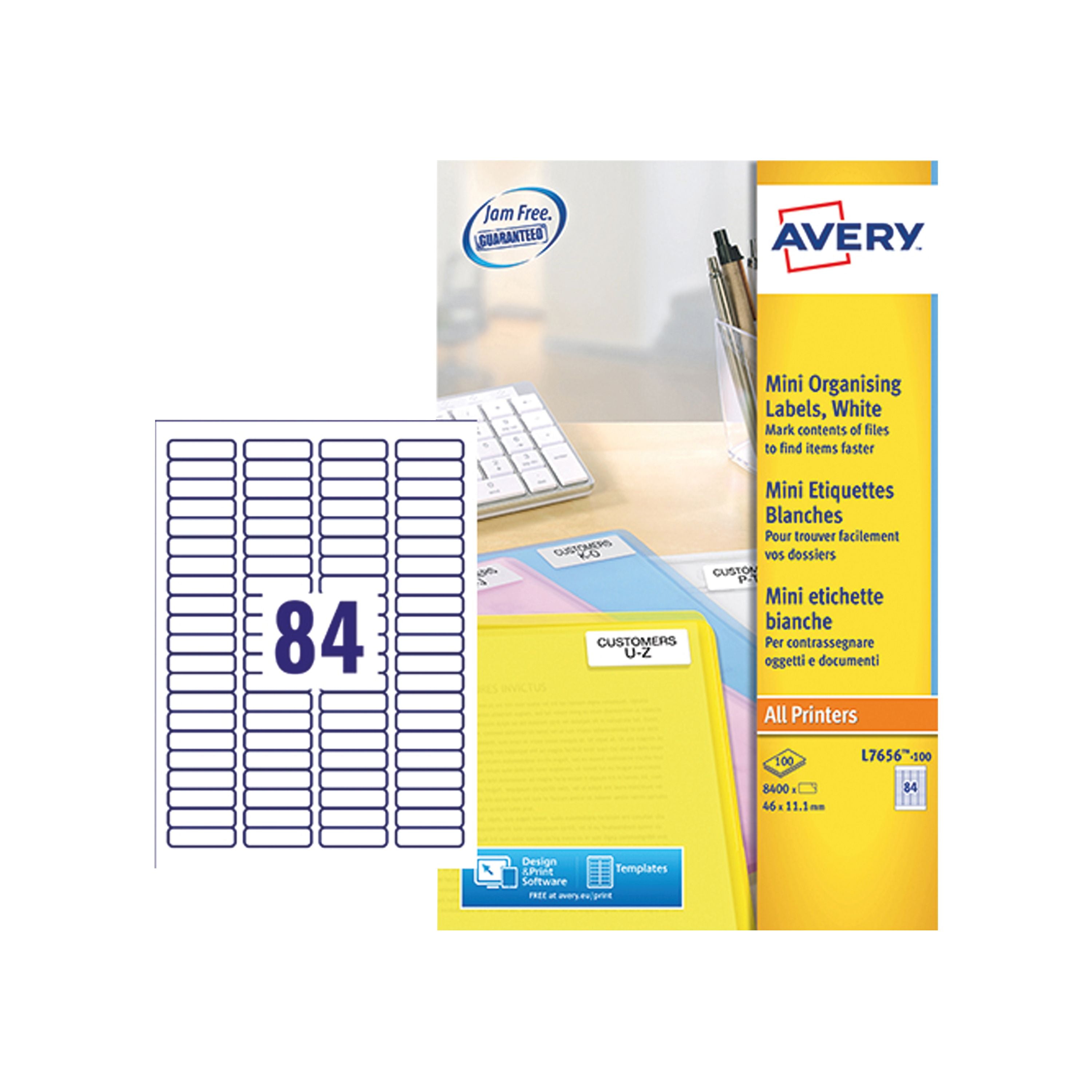 Avery Laser Mini Labels 46mmx11.1mm 84 Per Sheet White L7656-100 – (Pack of 8400)