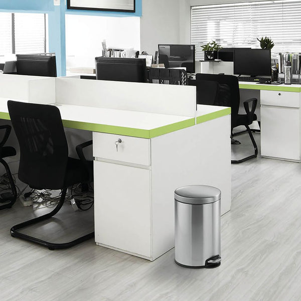 Durable Stainless Steel Pedal Bin Round 12 Litre Silver 340123