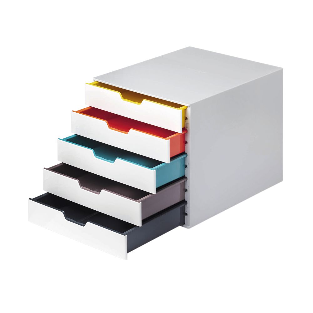 Durable Varicolor Desktop Organiser 5 Drawer Colour Coded Modular Storage A4 762527