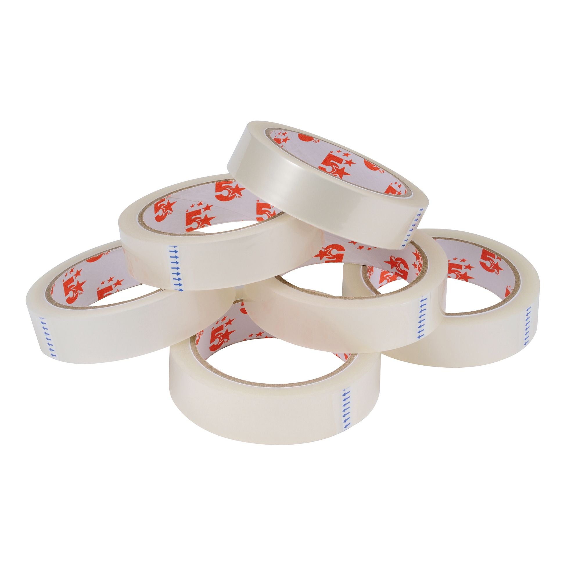 5 Star Office Clear Tape Roll Large Easy-tear Polypropylene 40 Microns 24mm x 66m – (Pack of 6)