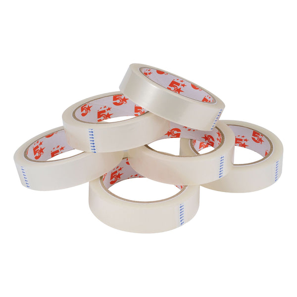 5 Star Office Clear Tape Roll Large Easy-tear Polypropylene 40 Microns 24mm x 66m  (Pack of 6)