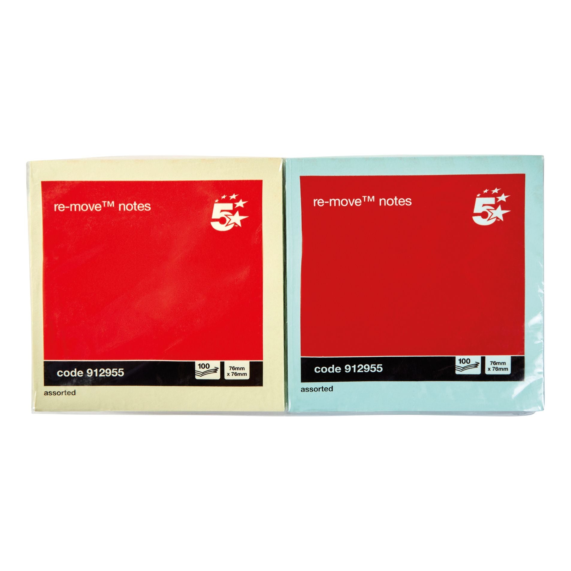 5 Star Sticky Notes Removable Pastel 76x76mm – (Pack of 12)