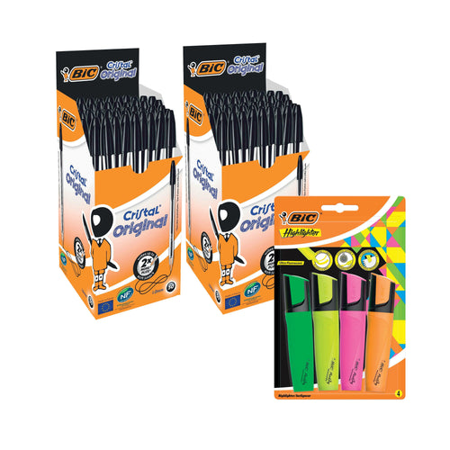 Bic Cristal Ballpoint Black Buy 2 Get Foc Chisel Tip Assorted Highlighters – (Pack of 50)