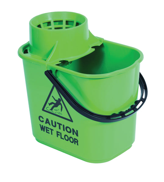 2WORK Plastic Mop Bucket With Wringer 15 Litre Green