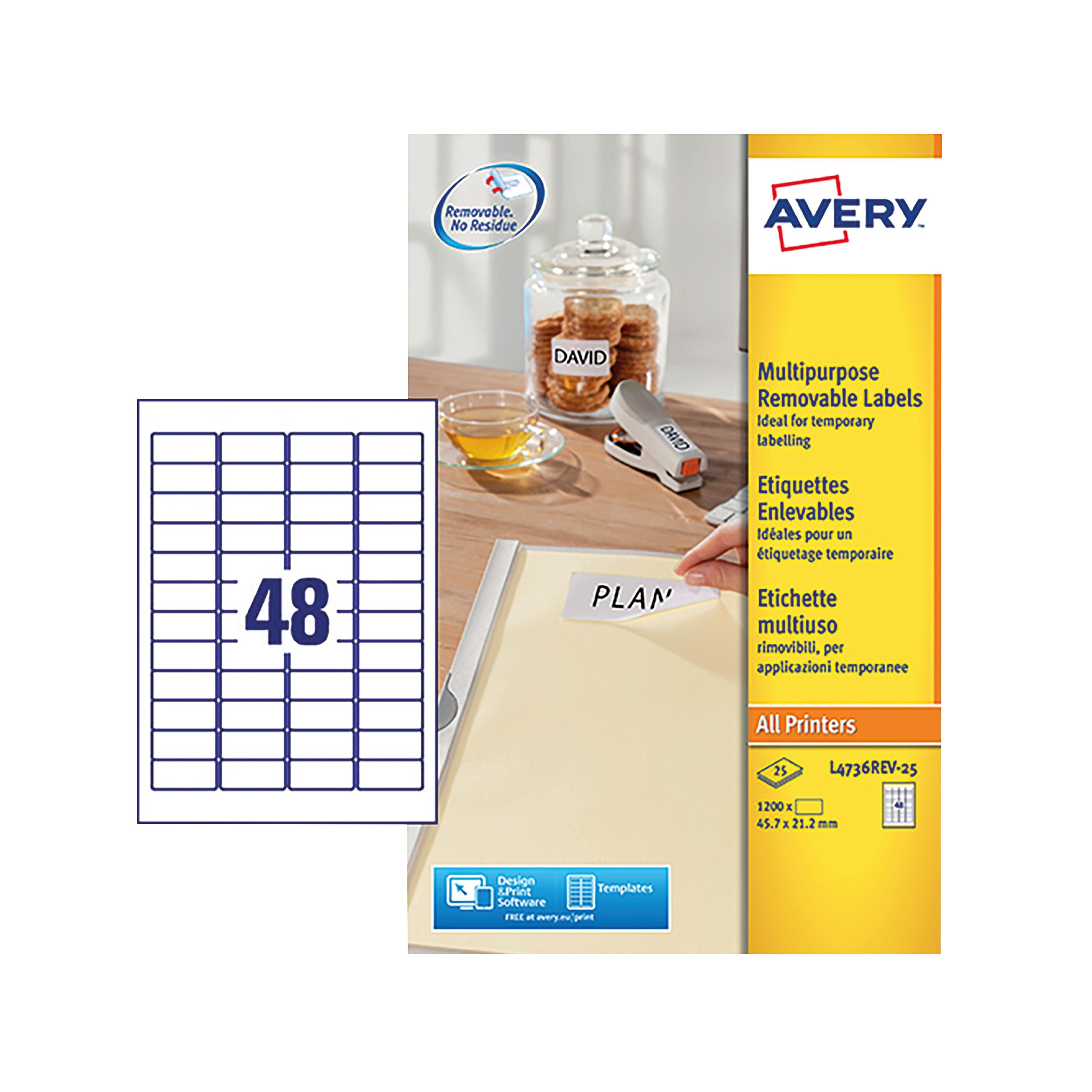 Avery Removable Labels 48 Per Sheet White – (Pack of 1200)