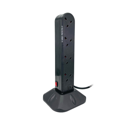Connekt Gear 8 Way Surge Protected Socket Tower Block With Usb Ports Uk 27-8020s To Usb