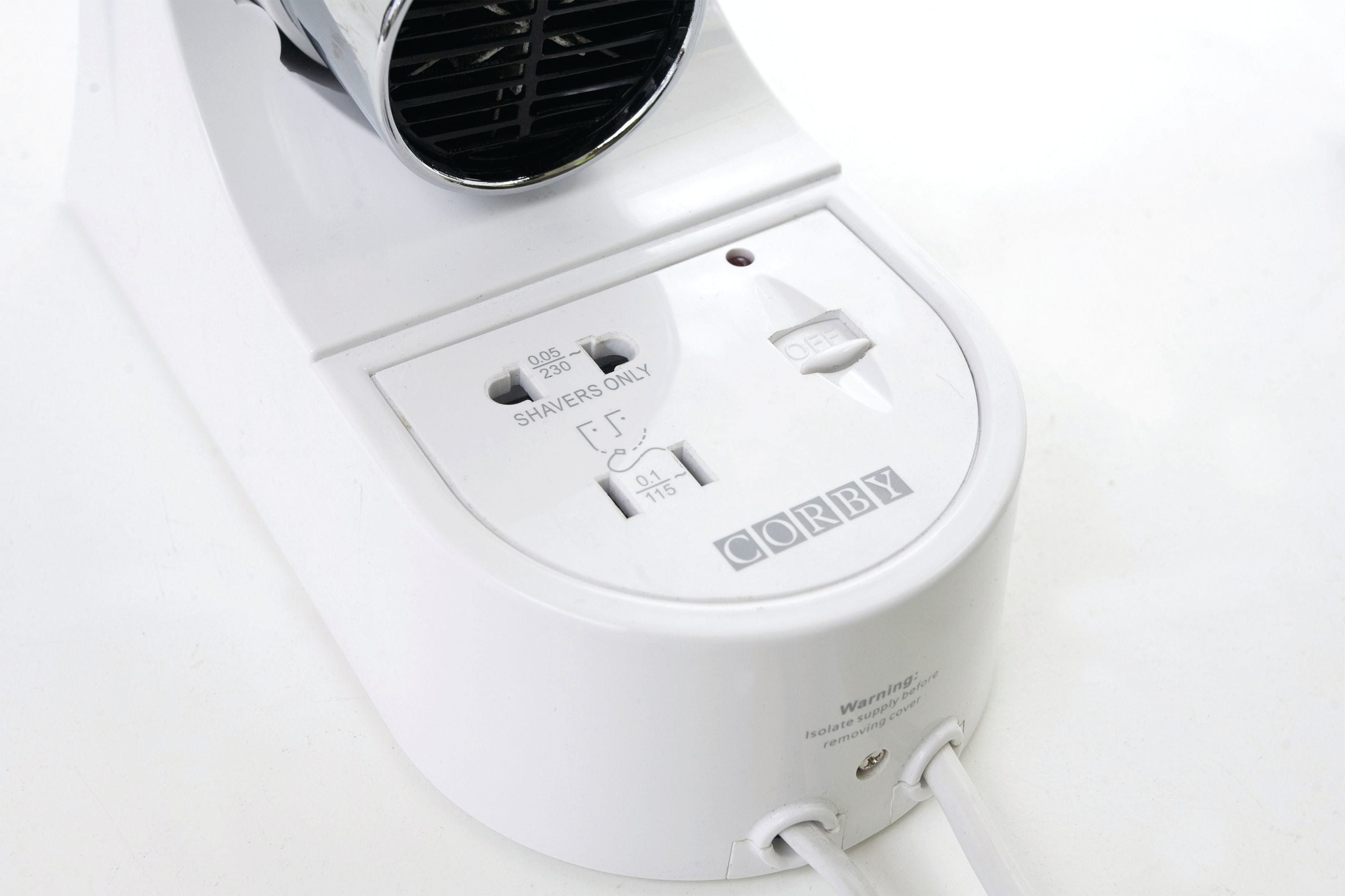 Corby of Windsor Kendal 1600 Wall Mounted Hair Dryer With Integrated Shaver Socket White 3004