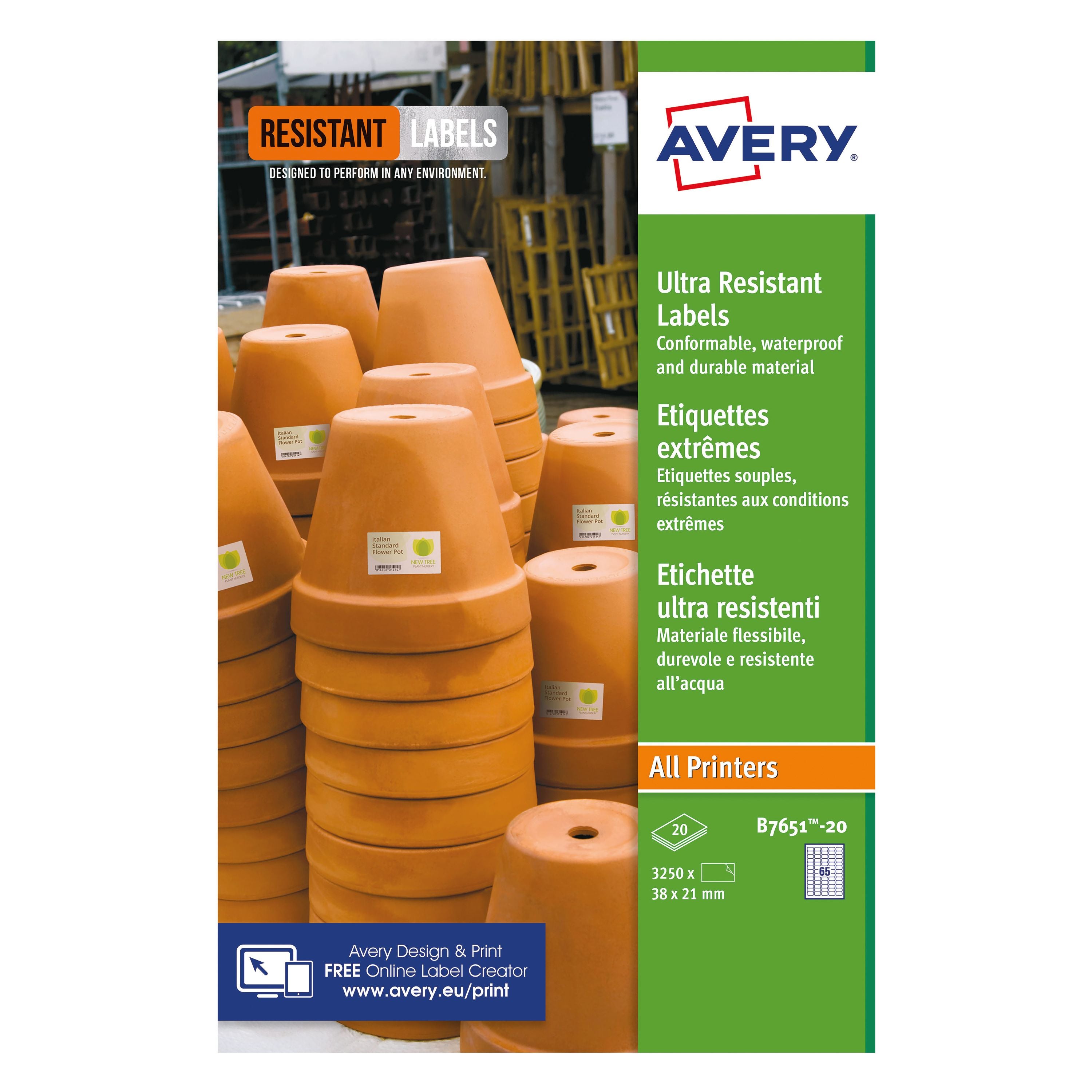 Avery Ultra Resistant Labels 38x21mm – (Pack of 1300)