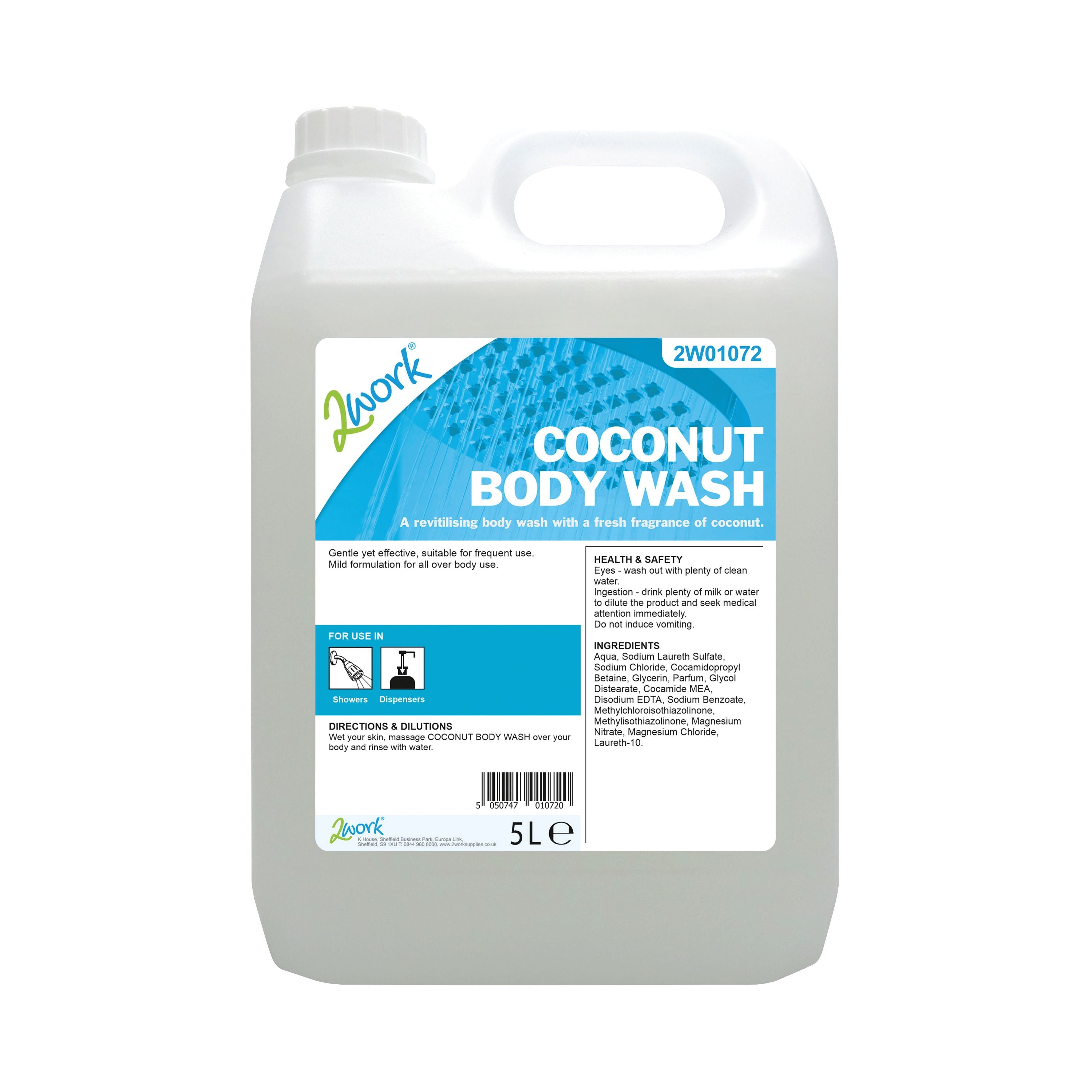2work Coconut Body Wash Mild Formula 5 Litre Bulk Bottle 2w01072