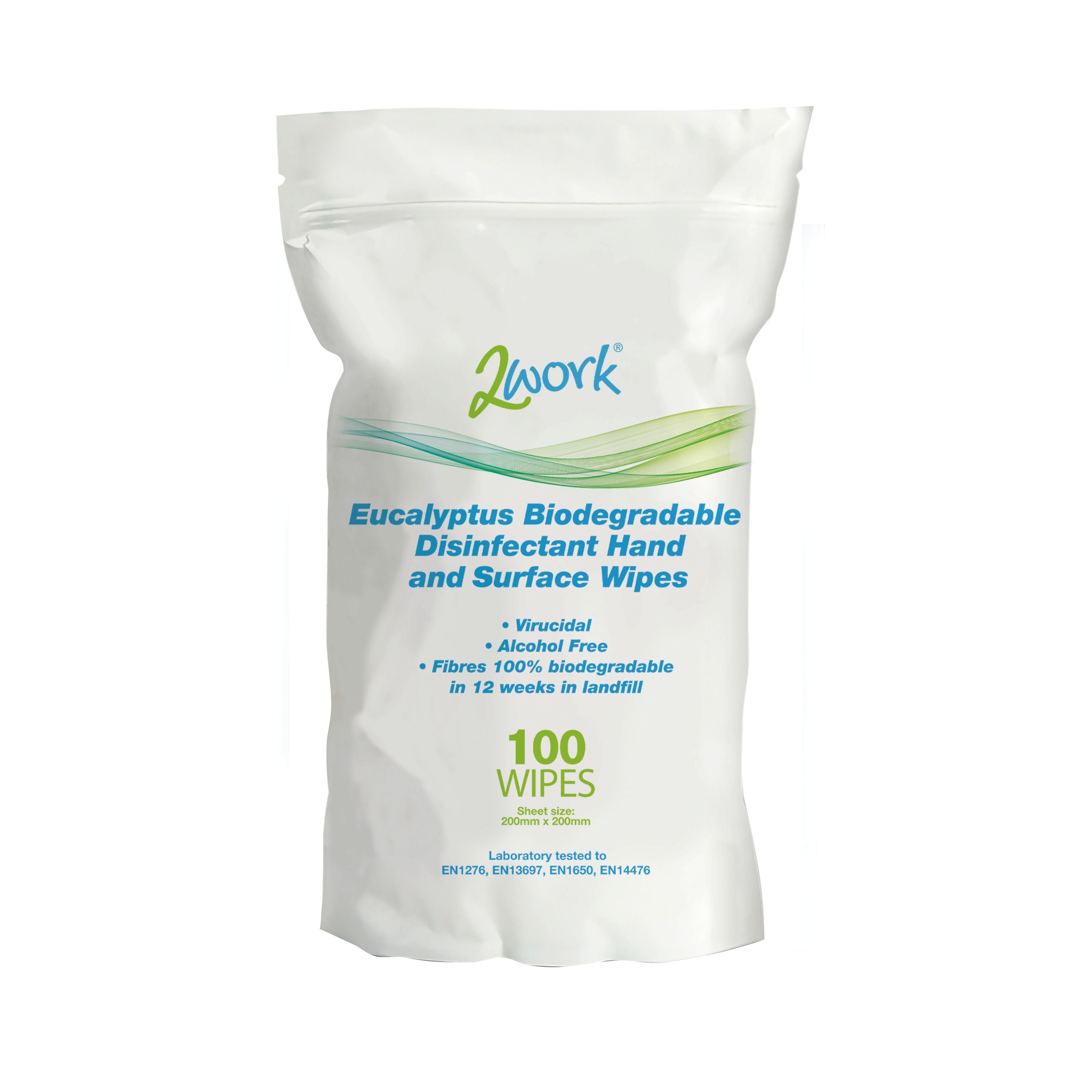 2work Biodegradable Eucalyptus Hand/surface Disinfectant Wipes (pack Of 100) 2w09161