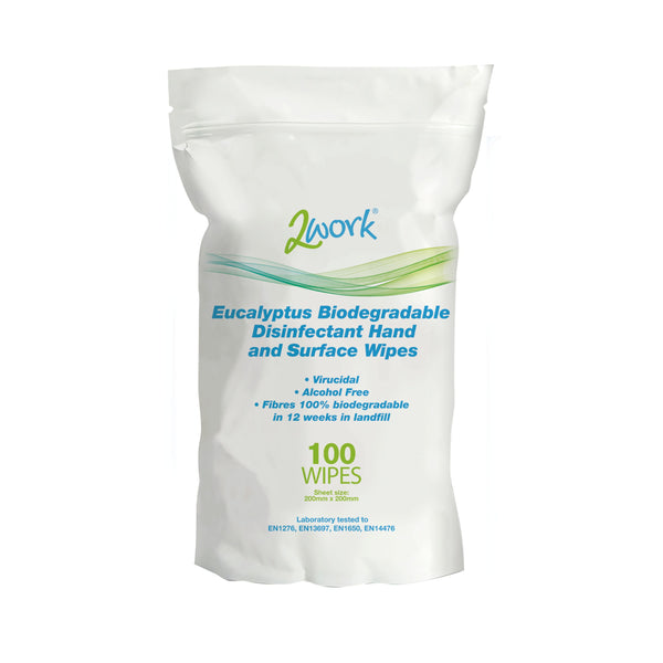 2work Biodegradable Eucalyptus Hand/surface Disinfectant Wipes (pack Of 100) 2w09161