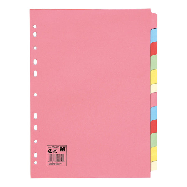 5 Star Office Subject Dividers 12-part Recycled Card Multipunched 155gsm A4 Assorted