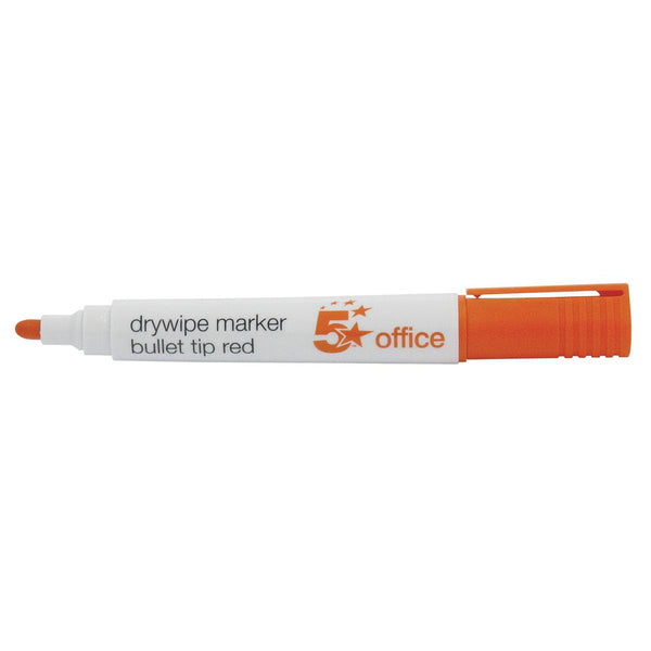 5 Star Office Drywipe Marker Xylene/Toluene-free Bullet Tip 3mm Line Red  (Pack of 12)