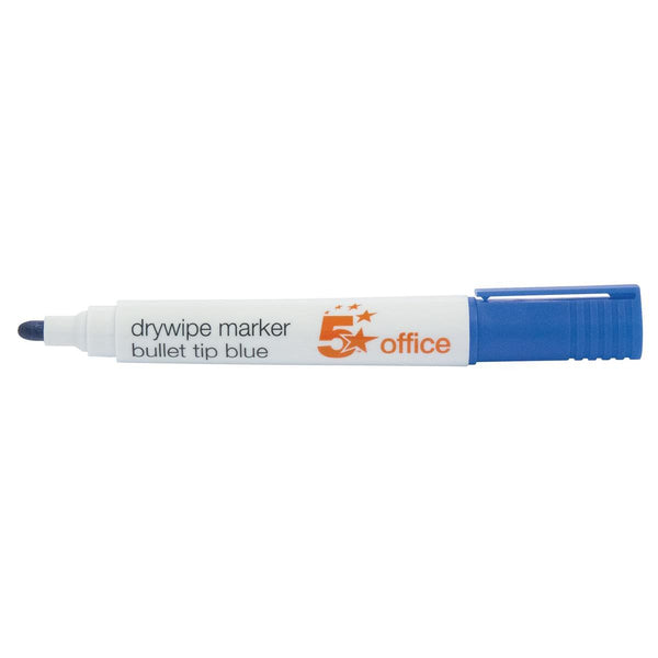 5 Star Office Drywipe Marker Xylene/Toluene-free Bullet Tip 3mm Line Blue  (Pack of 12)