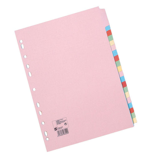 5 Star Office Subject Dividers 20-part Recycled Card Multipunched 155gsm A4 Assorted – (Pack of 10)
