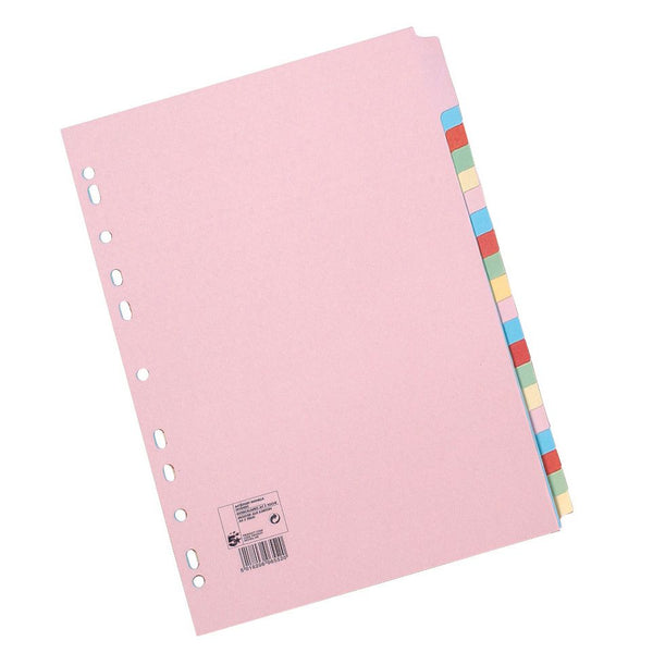 5 Star Office Subject Dividers 20-part Recycled Card Multipunched 155gsm A4 Assorted  (Pack of 10)