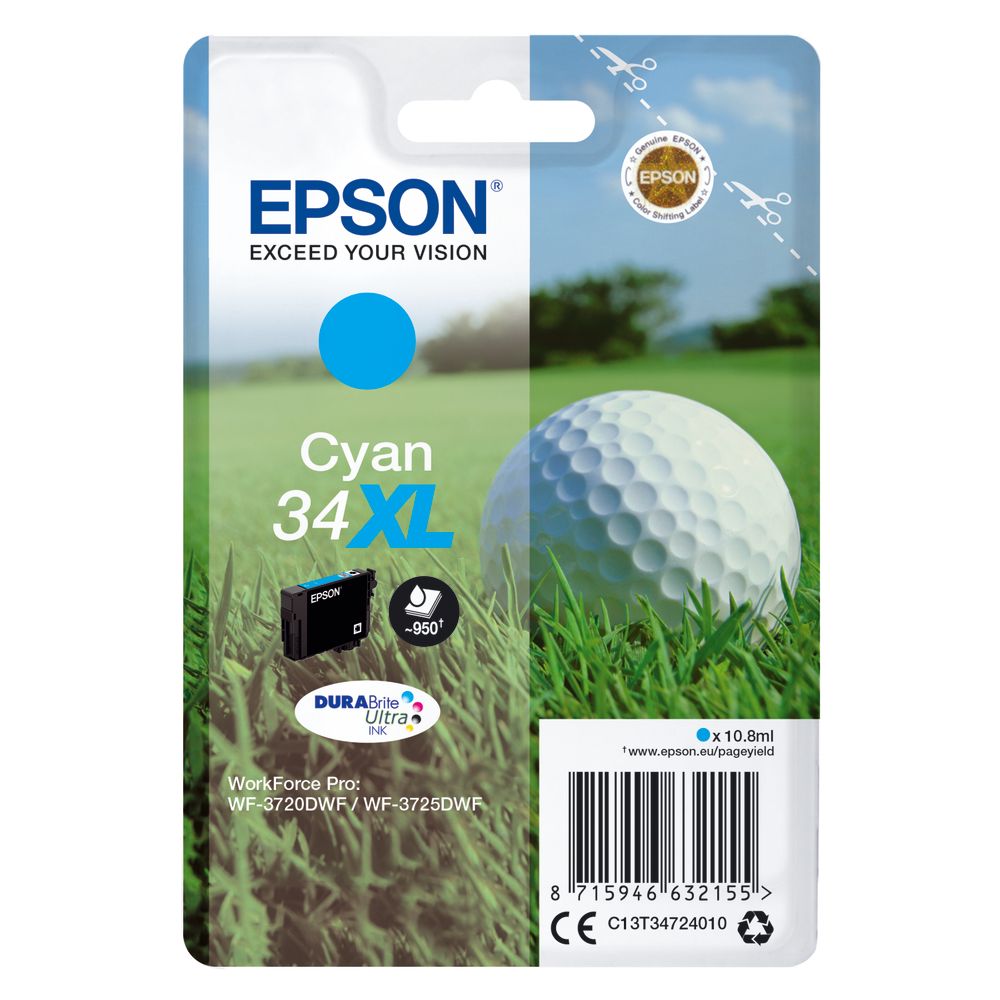 Epson 34xl Golf Ball Durabrite Ultra Ink Cartridge High Yield Cyan C13t34724010