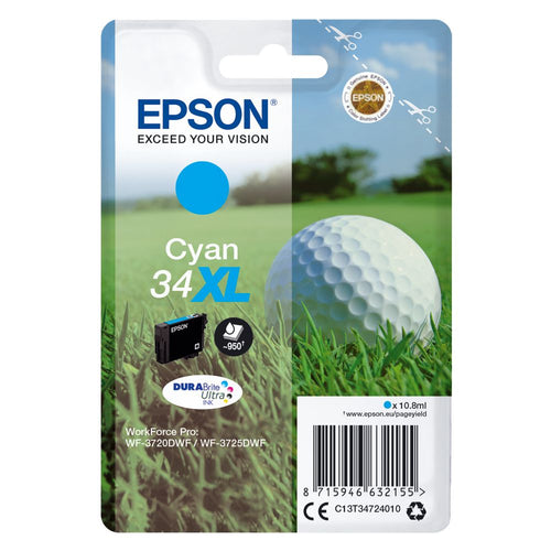 Epson 34xl Golf Ball Durabrite Ultra Ink Cartridge High Yield Cyan C13t34724010