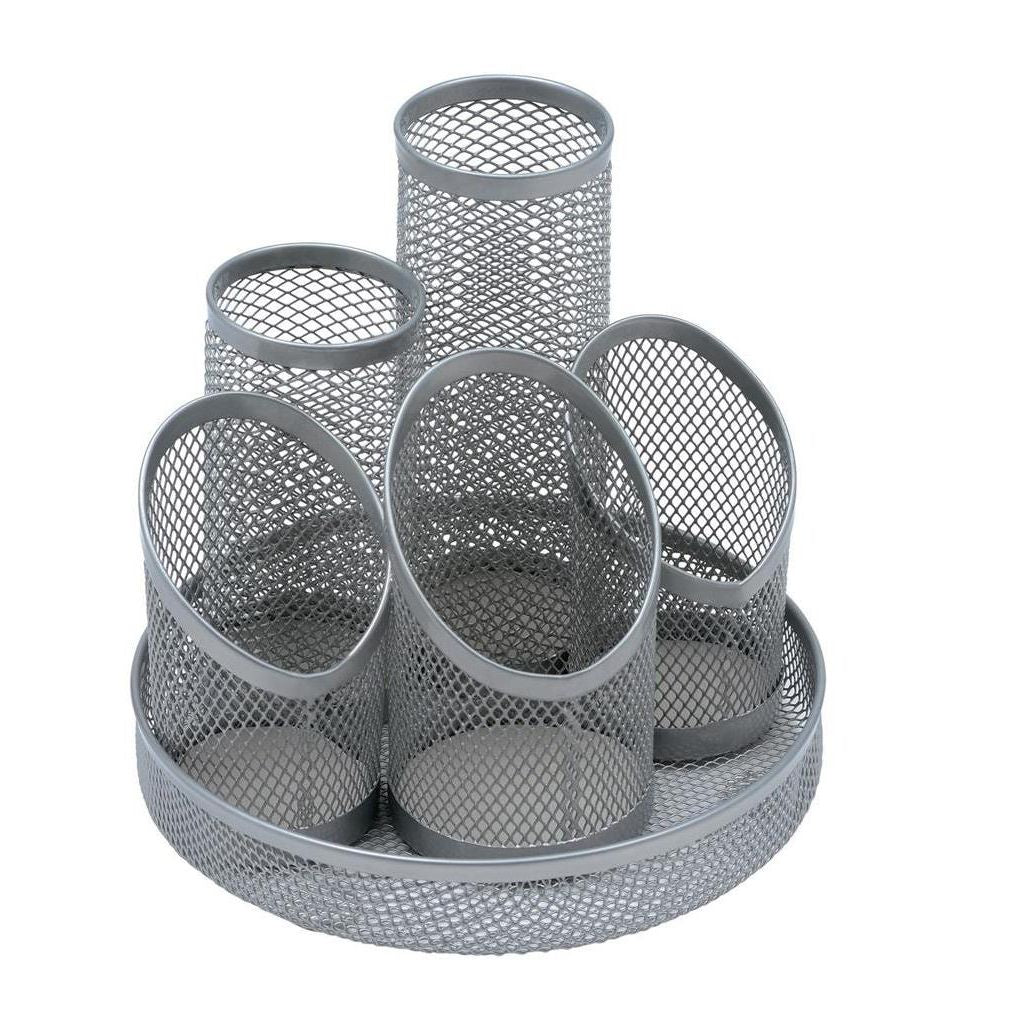 5 Star Office Desk Tidy Wire Mesh Scratch Resistant Non-marking Base 5 Compartment Silver