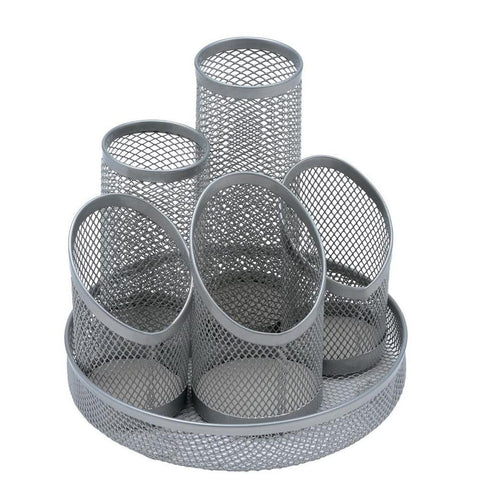 5 Star Office Desk Tidy Wire Mesh Scratch Resistant Non-marking Base 5 Compartment Silver