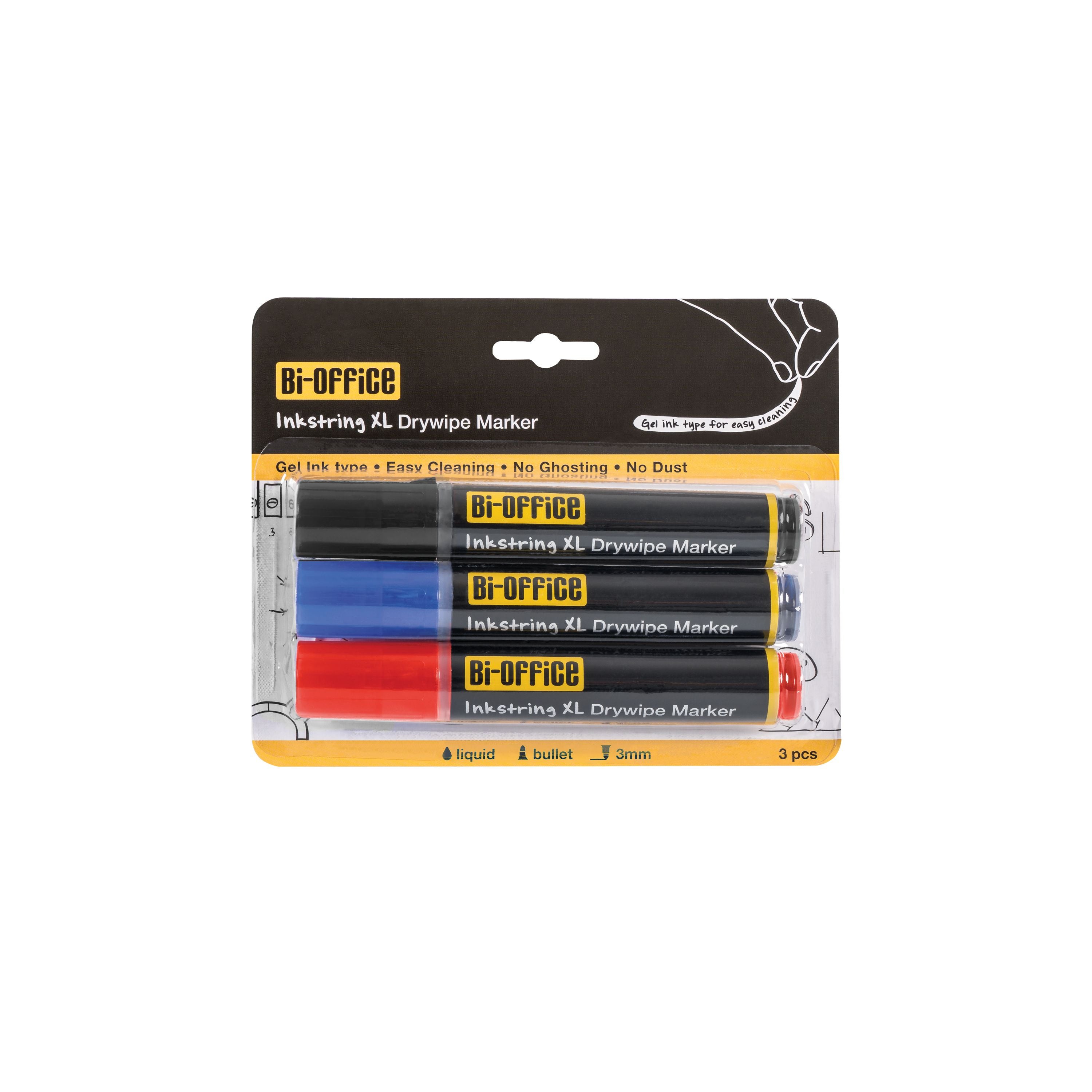 Bi-office Inkstring XL Drywipe Marker Assorted Colours – (Pack of 3)
