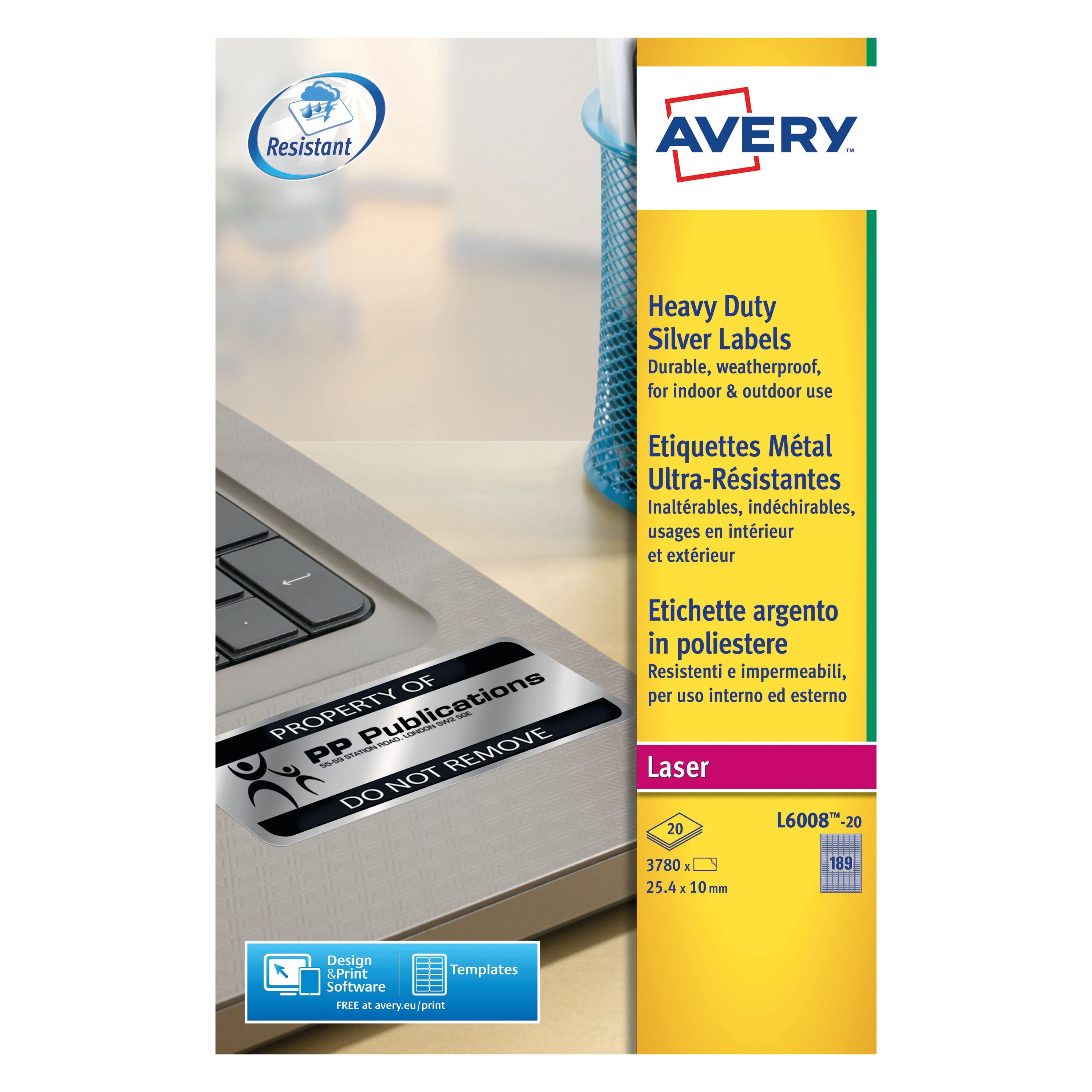 Avery Heavy Duty Laser Labels Silver 189 Per Sheet L6008 – (Pack of 3780)
