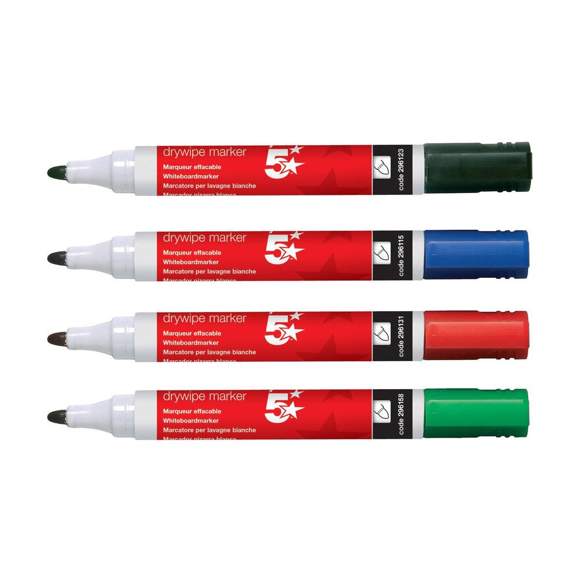 5 Star Office Drywipe Marker Xylene/Toluene-free Bullet Tip 3mm Line Wallet Assorted – (Pack of 4)