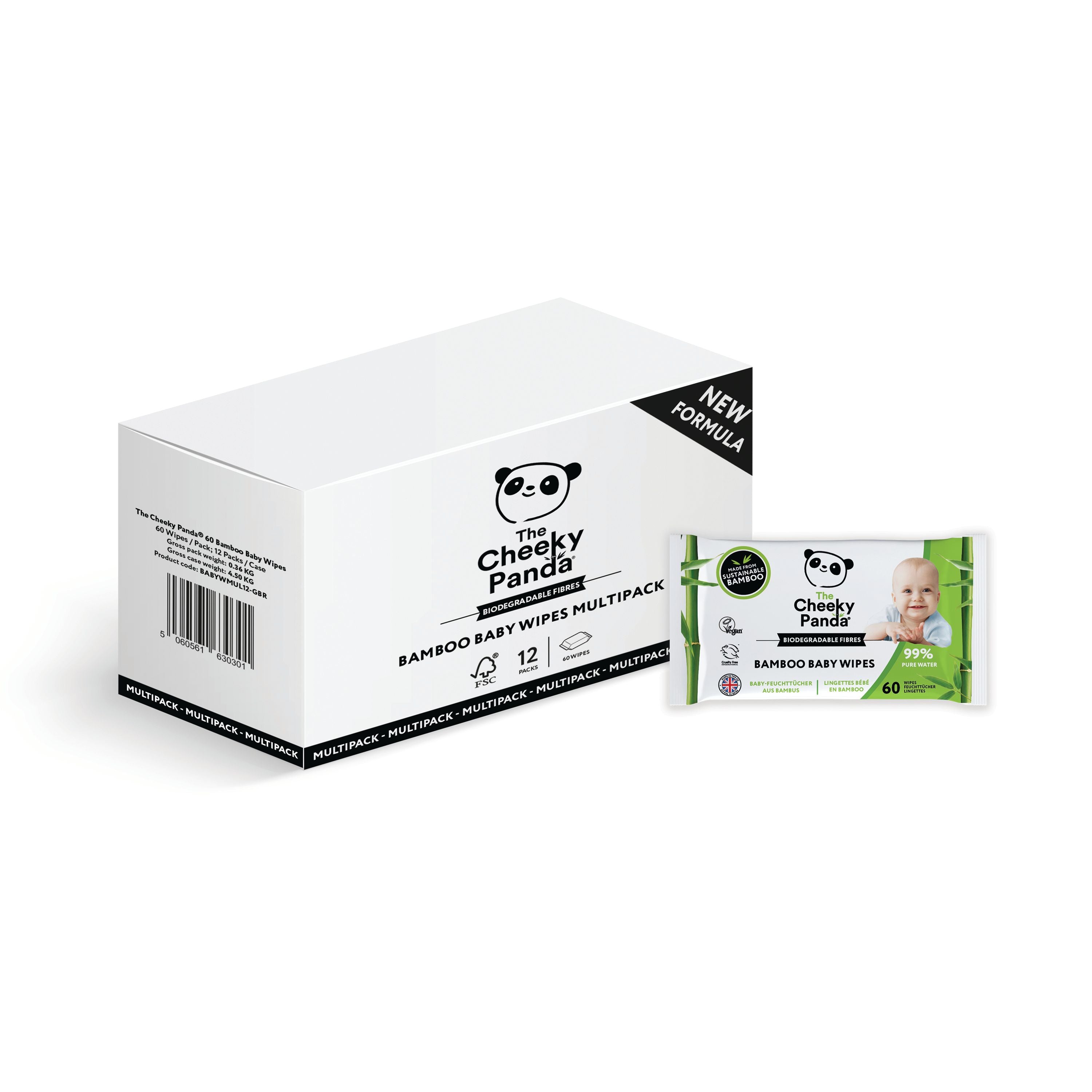 Cheeky Panda Biodegradable Bamboo Baby Wipes (pack Of 60) Wipes (pack Of 12) Babyw-gbr