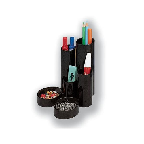 5 Star Office Desk Tidy With Variable Sized 6 Compartment Tubes Black