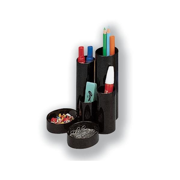 5 Star Office Desk Tidy With Variable Sized 6 Compartment Tubes Black