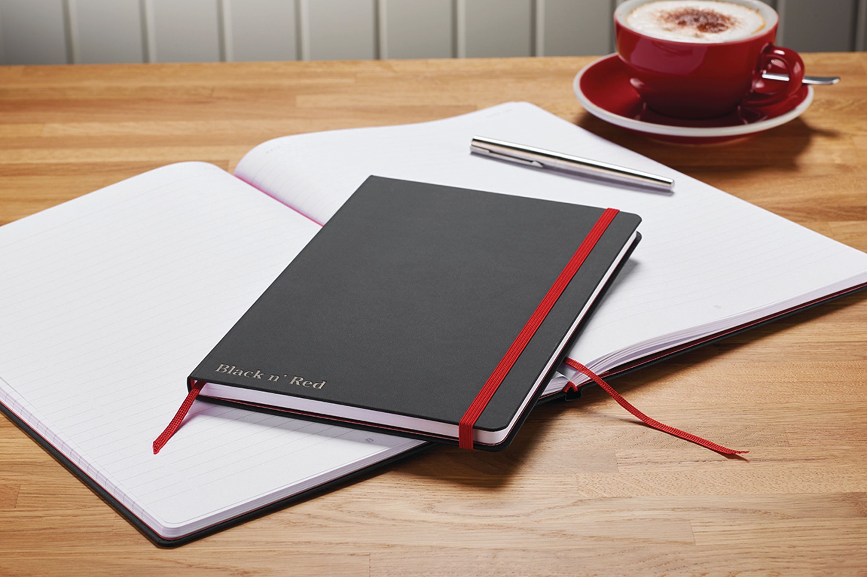 Black N Red Casebound Hardback Notebook Ruled A4 – (Pack of 1)