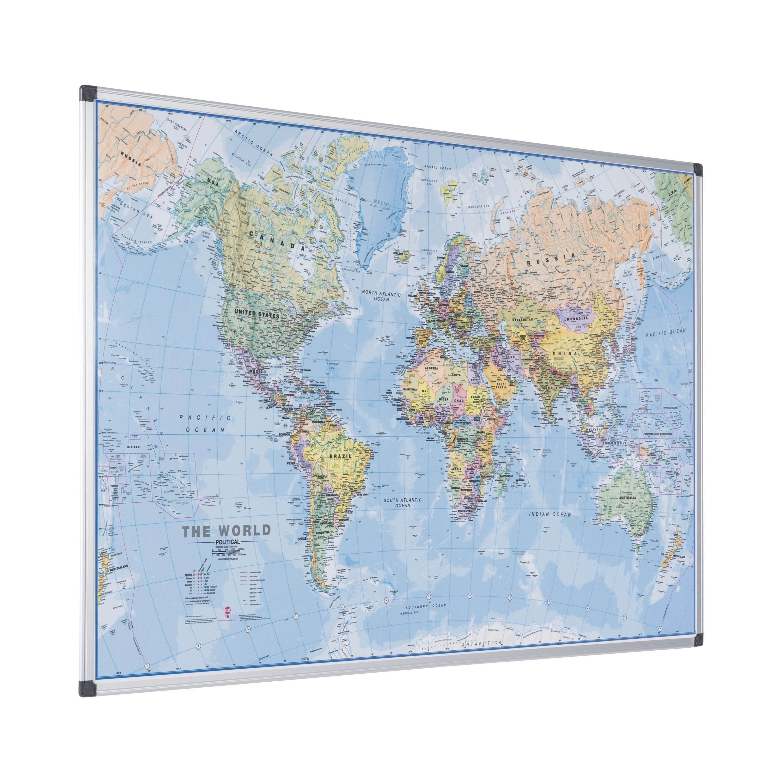 Bi-office Maya Magnetic World Map Board 120x90cm Map0100802