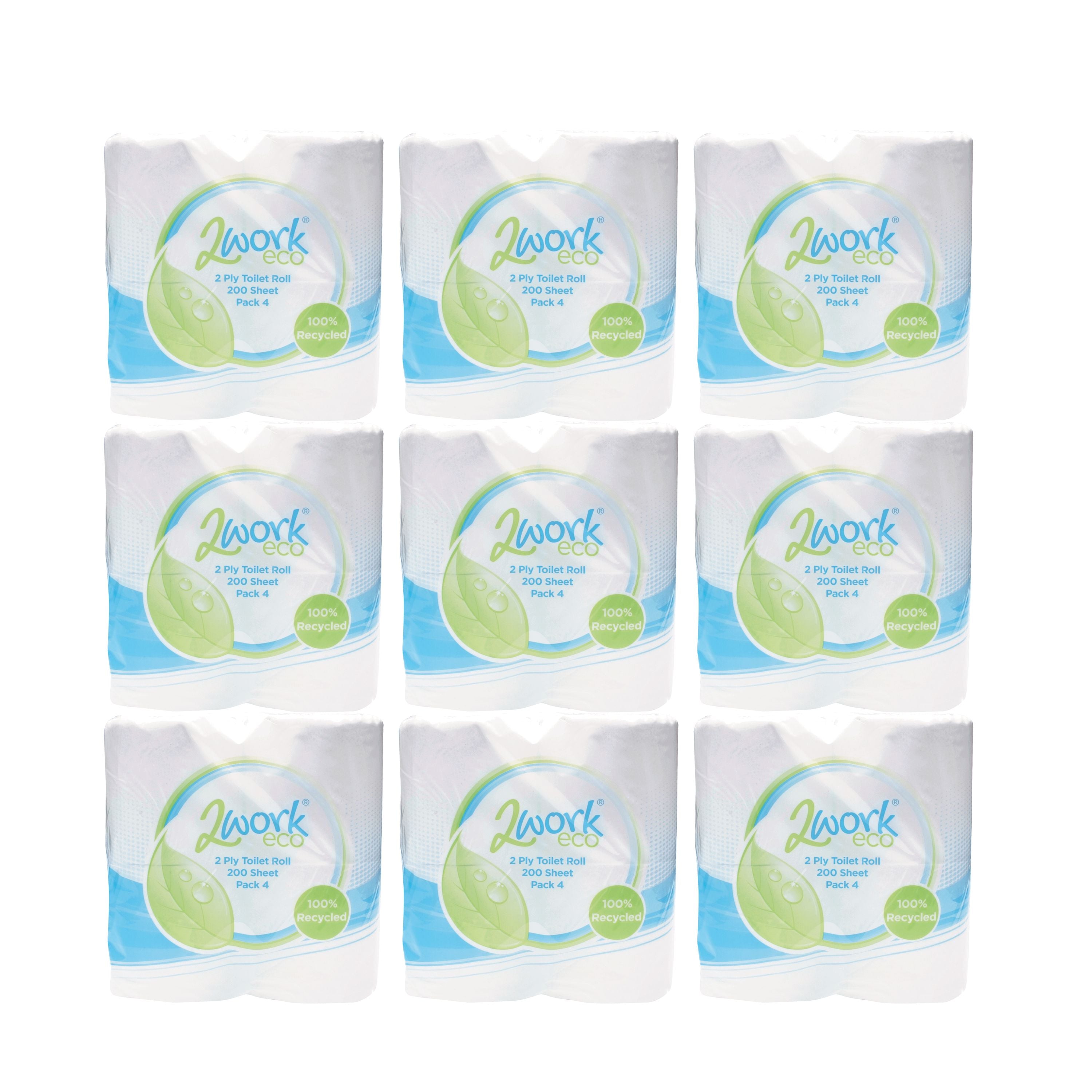 2WORK Recycled Toilet Roll 2-ply 200 Sheets – (Pack of 36)
