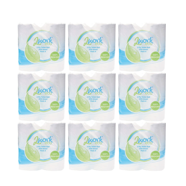 2WORK Recycled Toilet Roll 2-ply 200 Sheets  (Pack of 36)