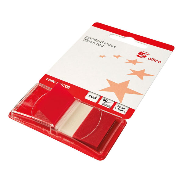 5 Star Office Standard Index Flags 25x45mm Red - (Pack of 5)