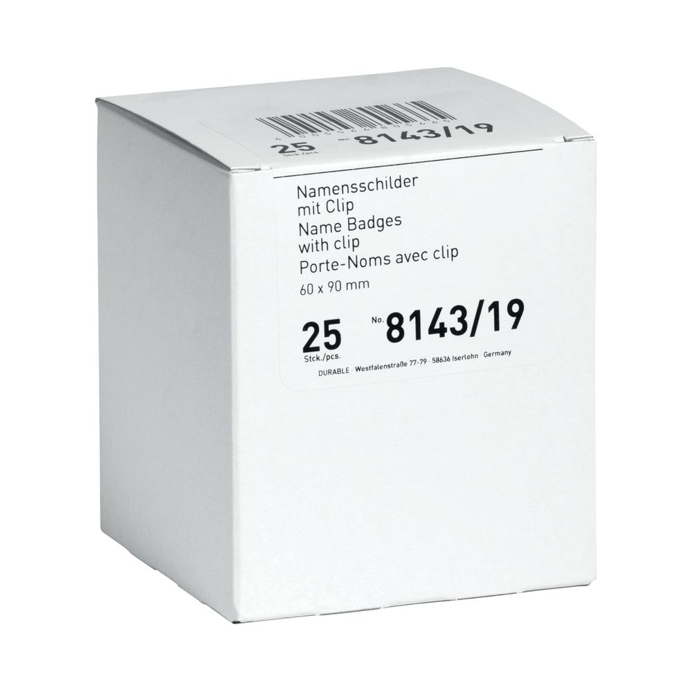 Durable Visitor Badge With Plastic Clip 60x90mm Clear (pack Of 25) 8143/19