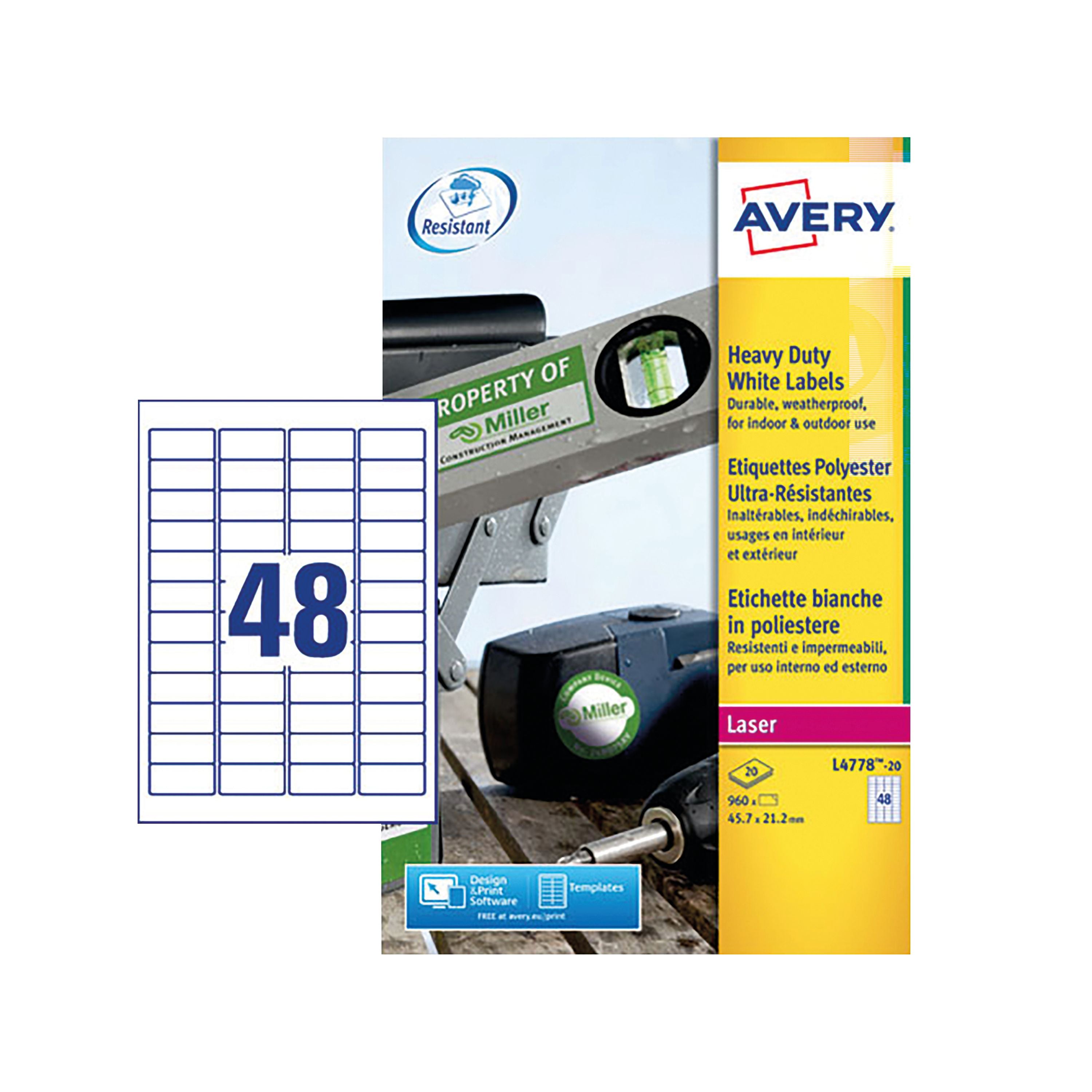 Avery Laser Label Heavy Duty 48 Per Sheet White L4778-20 – (Pack of 960)