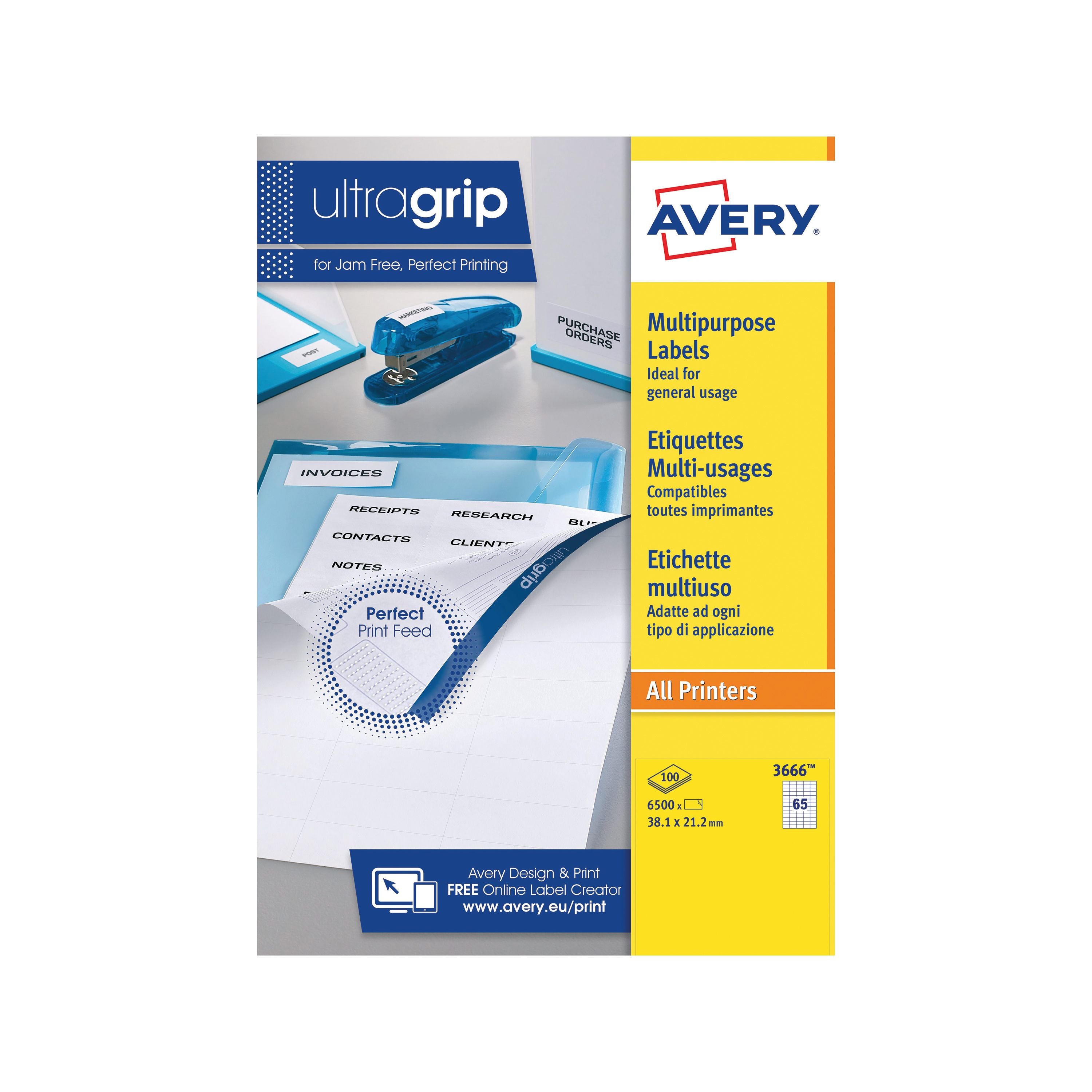 Avery Ultragrip Multipurpose Labels 38.1x21.2mm 65 Per Sheet White – (Pack of 6500)
