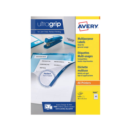 Avery Ultragrip Multipurpose Labels 38.1x21.2mm 65 Per Sheet White – (Pack of 6500)