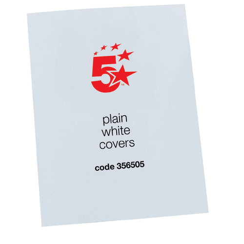 5 Star Office Binding Covers 250gsm Plain A4 Gloss White – (Pack of 100)