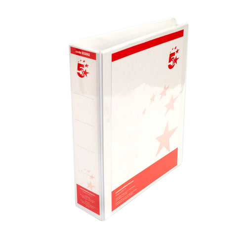 5 Star Office A4 Presentation Ring Binder Polypropylene 50mm 4d-ring White – (Pack of 10)