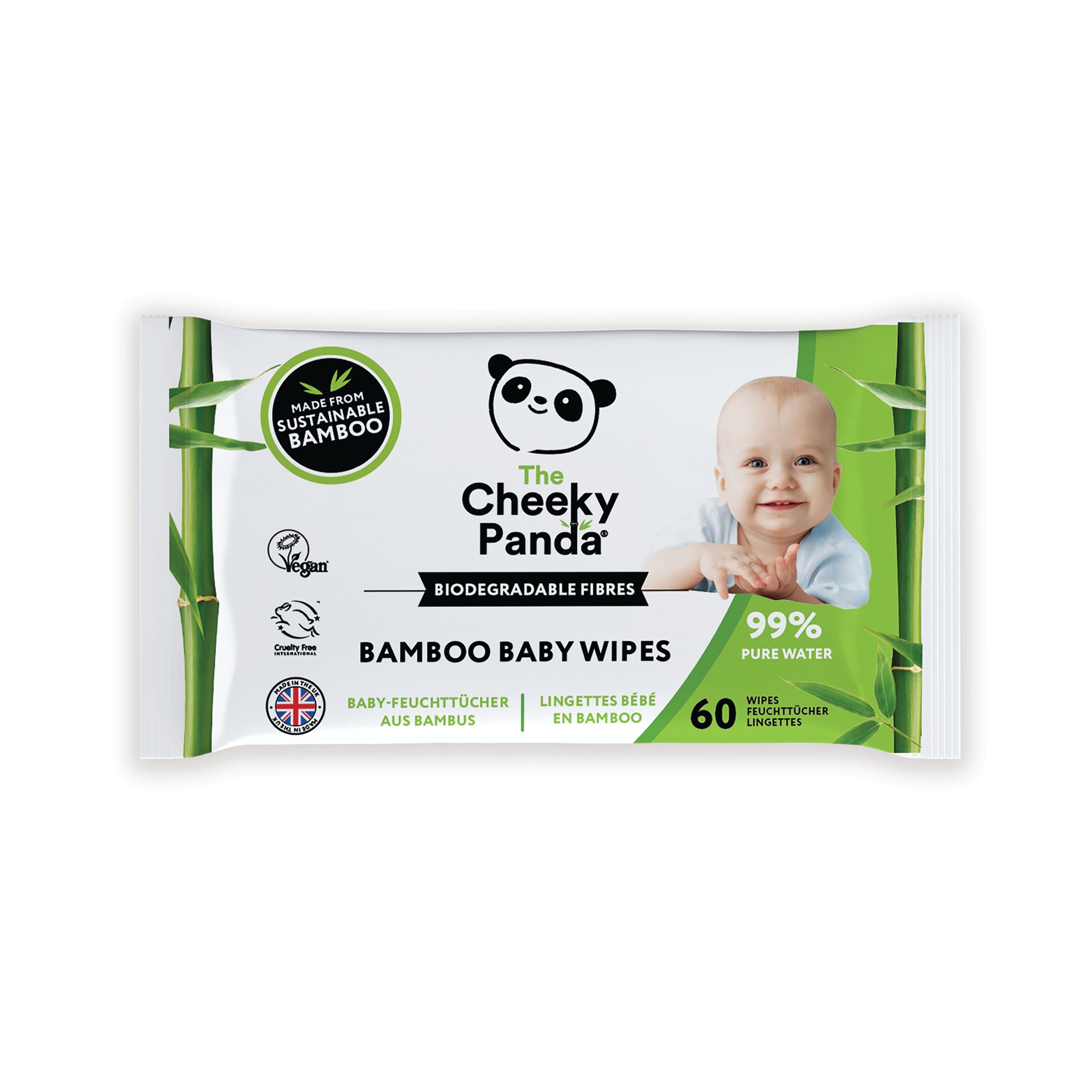Cheeky Panda Biodegradable Bamboo Baby Wipes (pack Of 60) Wipes (pack Of 12) Babyw-gbr