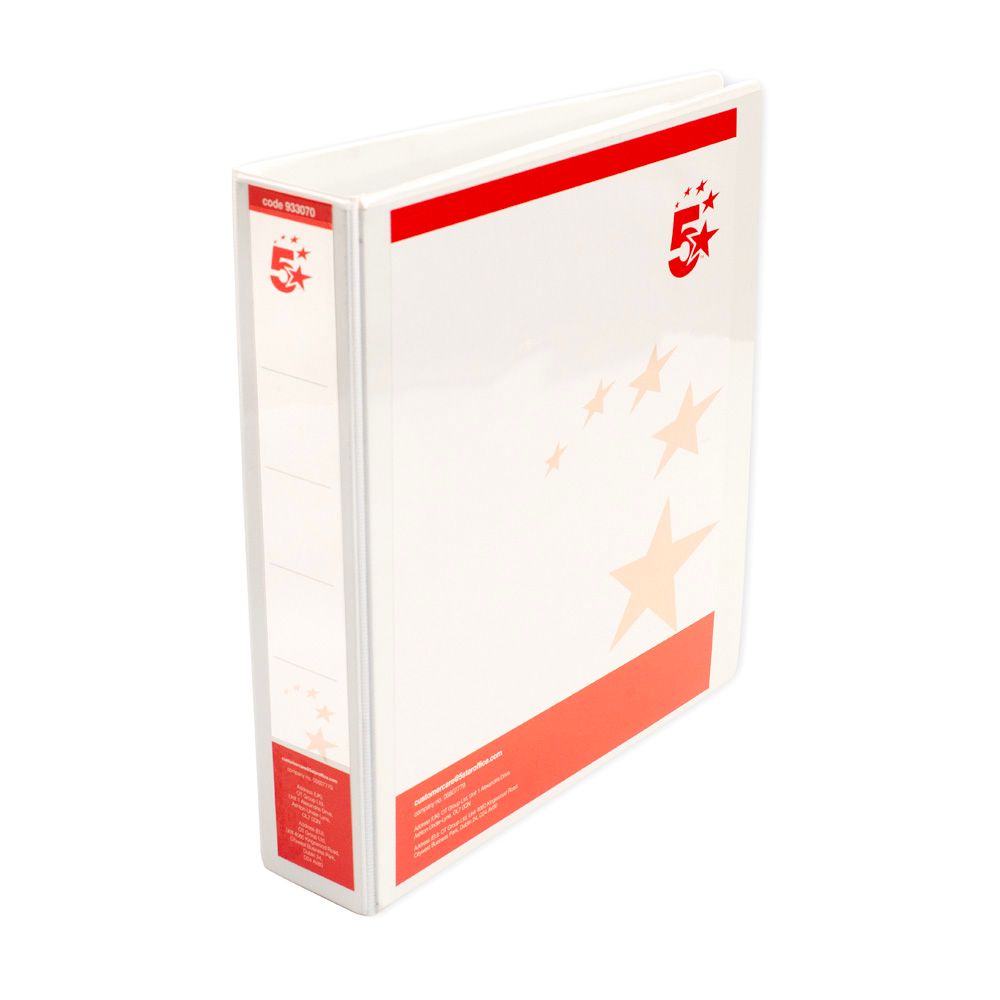 5 Star Office A4 Presentation Ring Binder Polypropylene 38mm 2d-ring White – (Pack of 10)