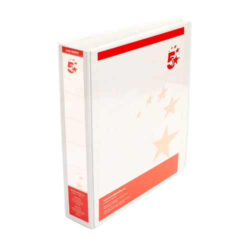 5 Star Office A4 Presentation Ring Binder Polypropylene 38mm 2d-ring White – (Pack of 10)