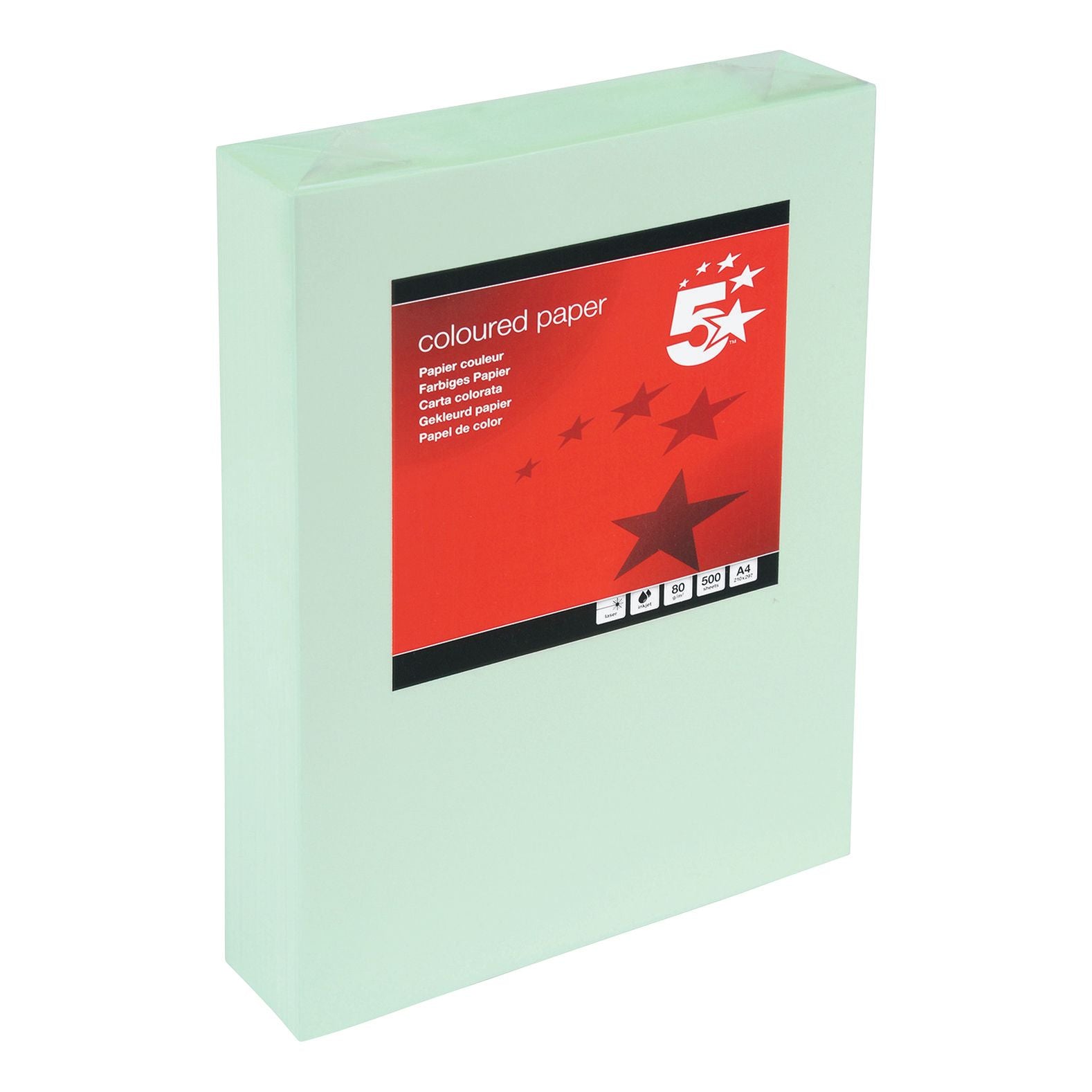 5 Star Office Coloured Copier Paper Multifunctional 80gsm A4 Light Green Ream-wrapped – (Pack of 500)