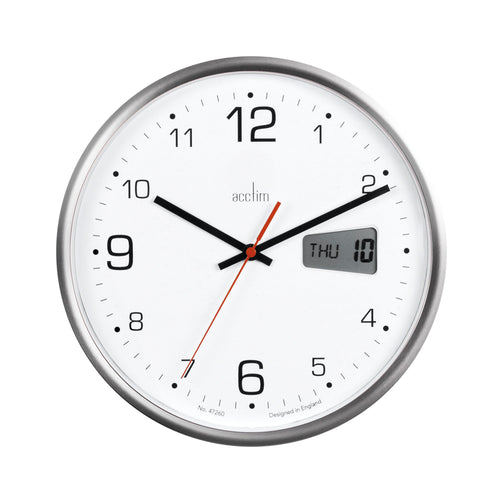 Acctim Kalendar Wall Clock With Digital Date 270mm Diameter Silver Frame 22367