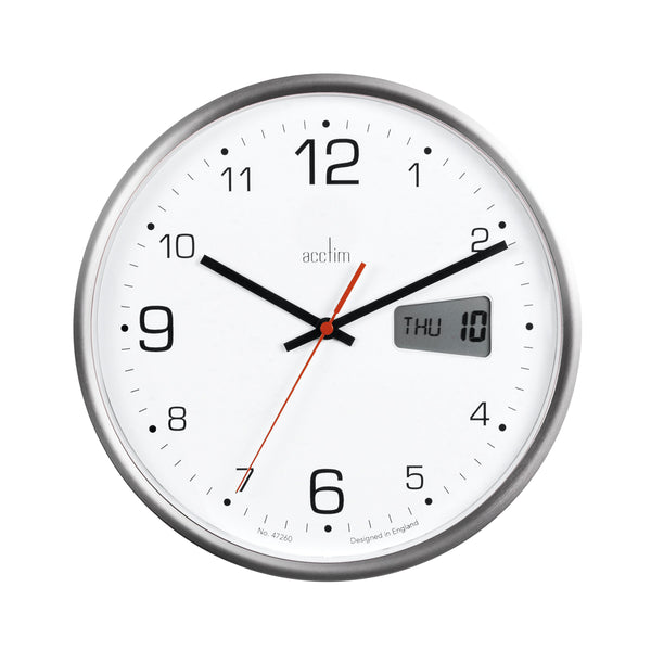 Acctim Kalendar Wall Clock With Digital Date 270mm Diameter Silver Frame 22367