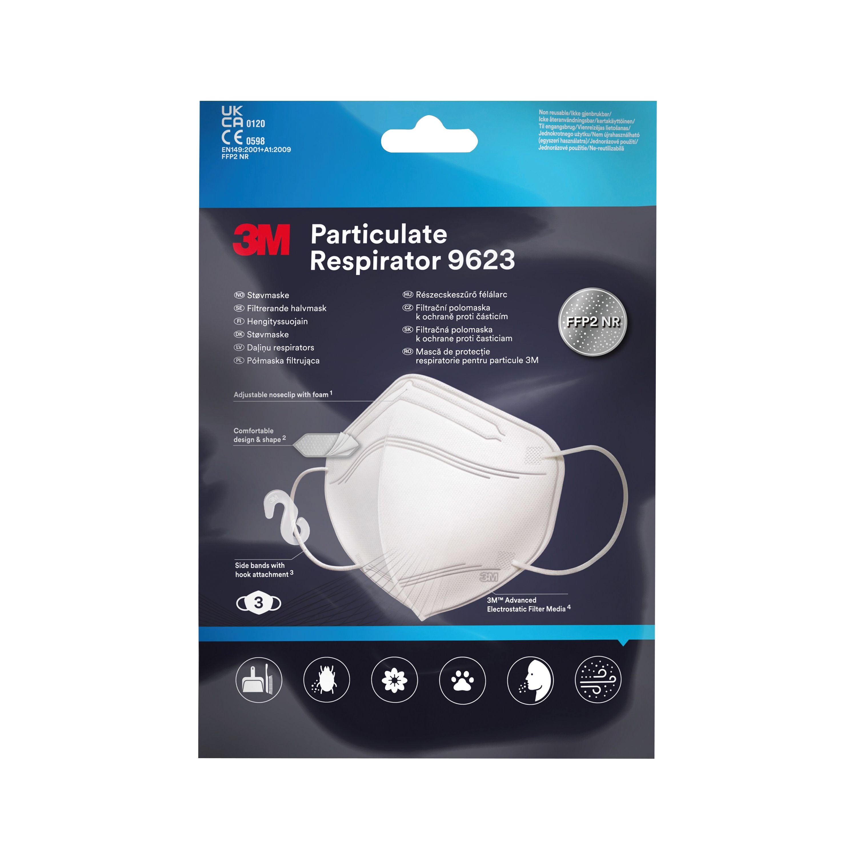 3m Ffp2 Nr Particulate Respirator Vertical Fold Flat (pack Of 3) 9623