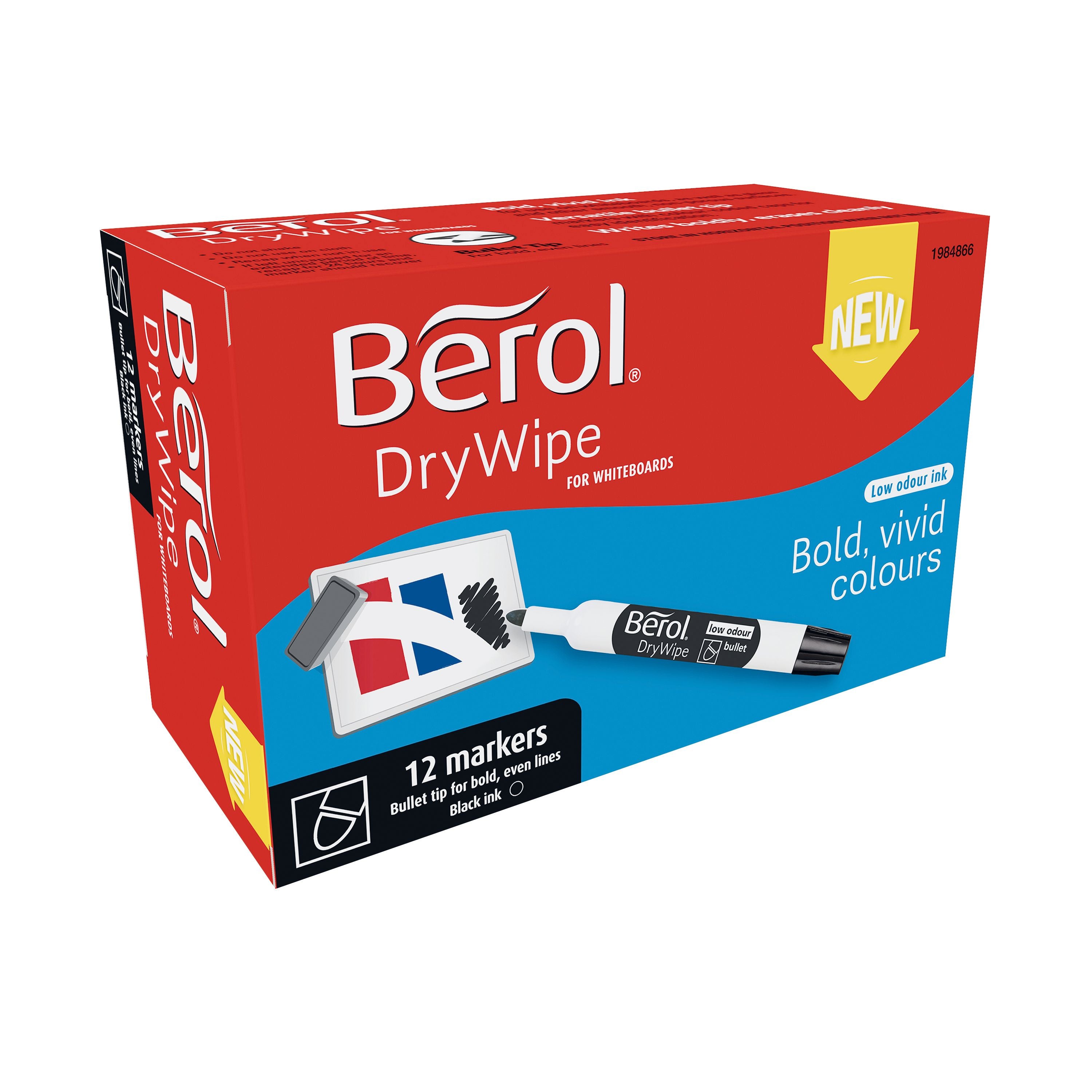 Berol Drywipe Marker Bullet Tip Black – (Pack of 12)
