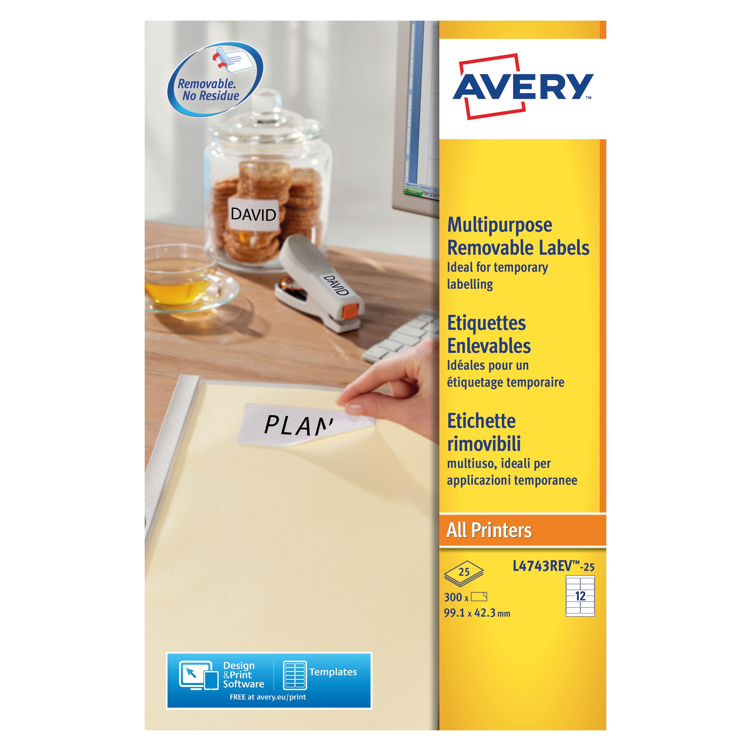 Avery Removable Labels 12 Per Sheet White – (Pack of 300)